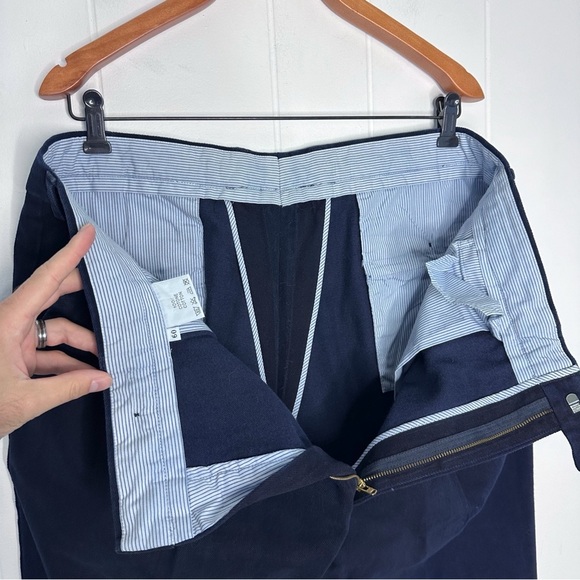 Vintage Burberry Thick Heavy Cotton Navy Pleated Trousers Pants - Picture 5 of 12